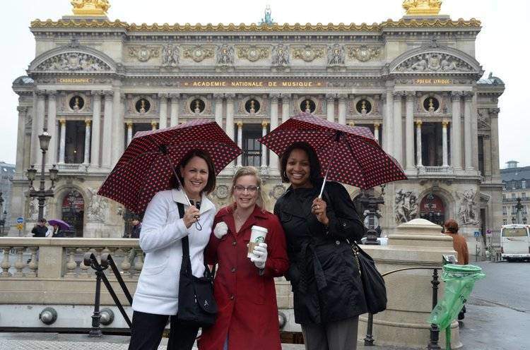 I first met Becky (L) on a trip to Paris in 2012, with 11 other women I had never met before. I can honestly say Becky is a truly genuine and kind woman. Her book is a true reflection of her authentic personality! Here we are in front of the Paris Opera House with our friend, Kim Davis (R). (Coordinating umbrellas and jacket NOT planned. No comment on my American coffee!)