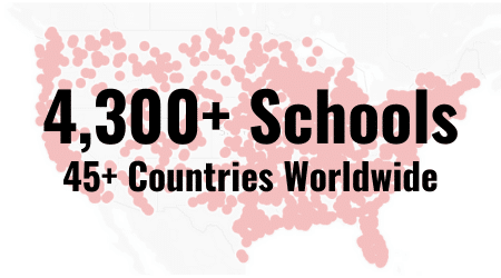 map with dots for 4,300 schools in the USA