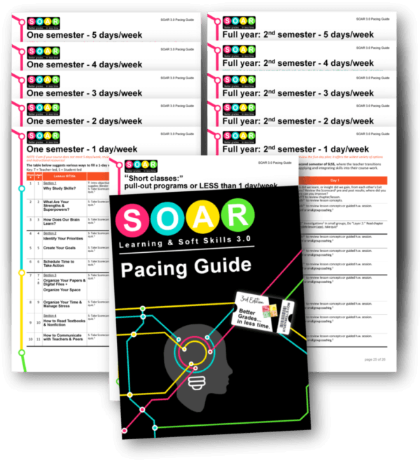 SOAR Pacing Guide — 11 sample schedules from short pull-out sessions to a full-year course